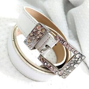 PURE WHITE GENUINE LEATHER, BLING RHINESTONE WESTERN INSPIRED BELT!